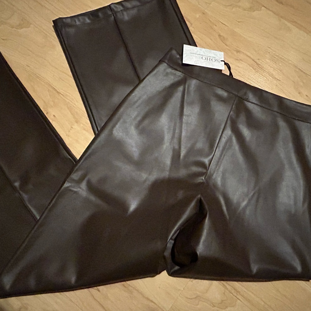 Faux leather brown Wide leg pants Large - Picture 4 of 6